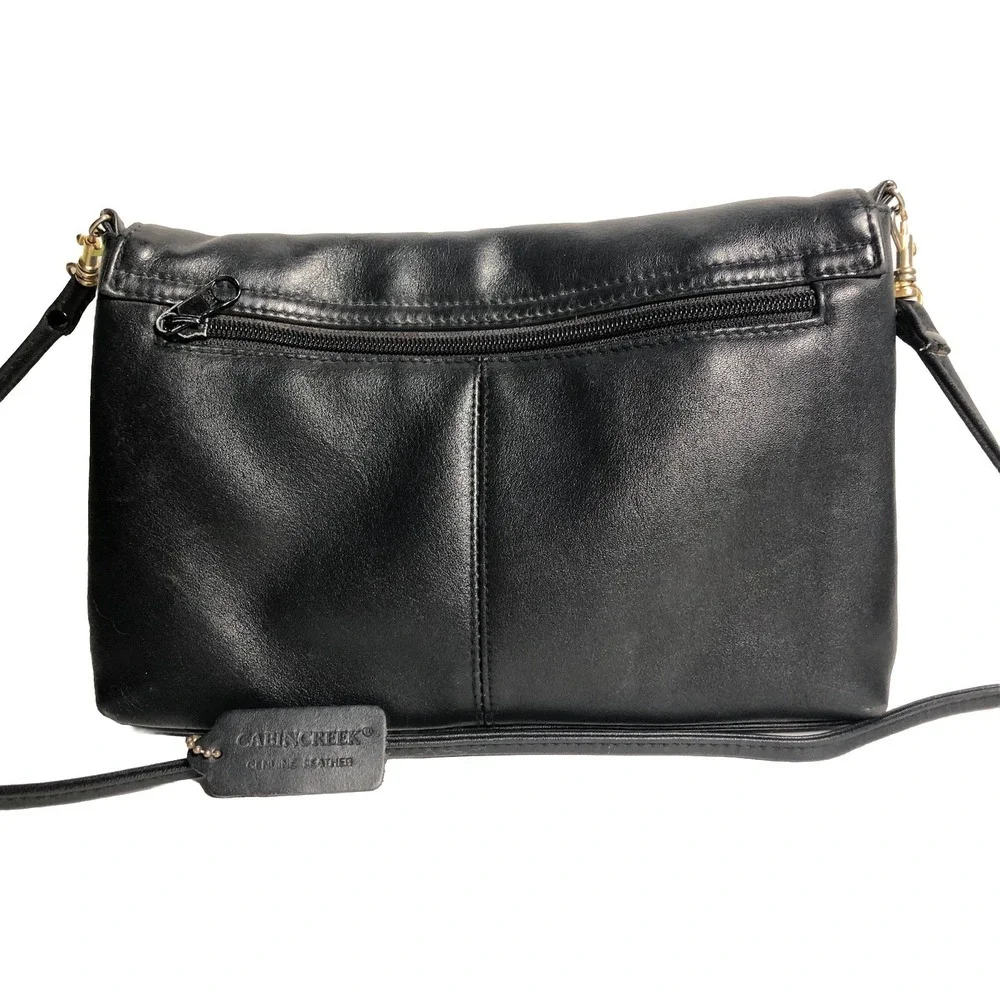 Vtg Y2K Black‎ Leather Shoulder Bag 2000s Cabin Creek Flap Purse SCRATCHED